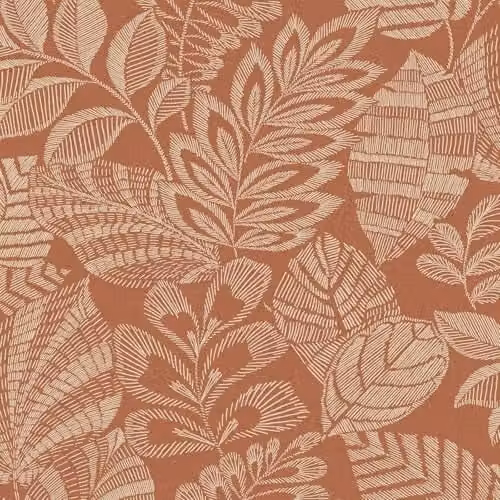 Grandeco Madou Red Floral Botanical Stitched Leaves Blown Vinyl Wallpaper