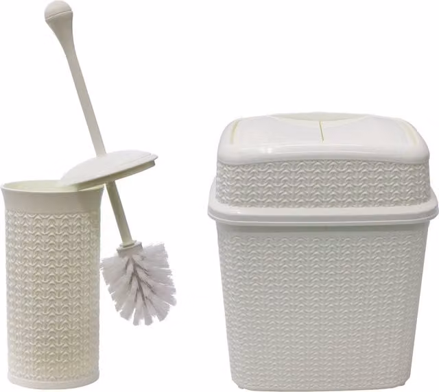 JVL 10 Litre Knit Design Loop Push Top Plastic Bin in White