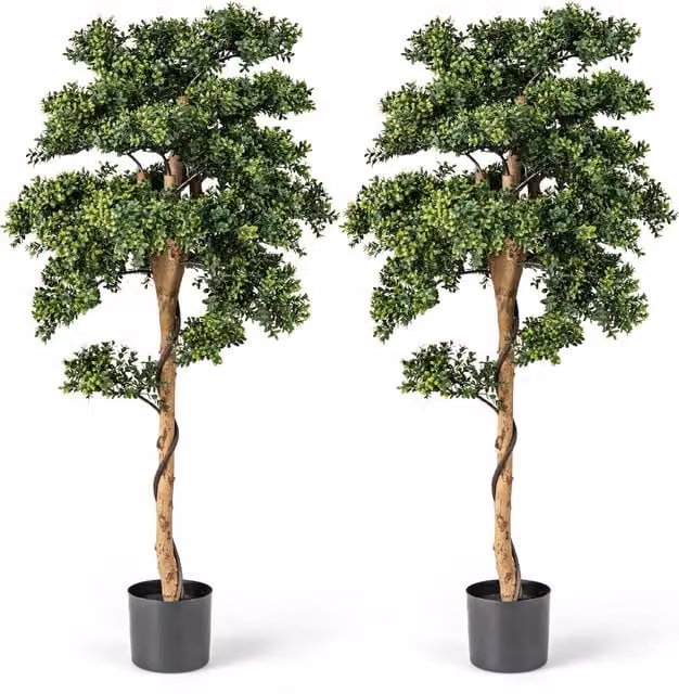 Set of 2 COSTWAY Artificial Green Boxwood Topiary Tabletop Trees