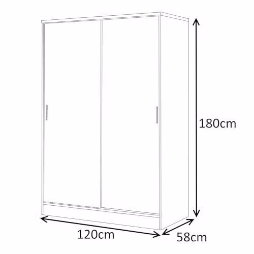 Reflect 2 Door Sliding Wardrobe in White Gloss and Matt White, H 180 x W 120 x D 58 cm – 2