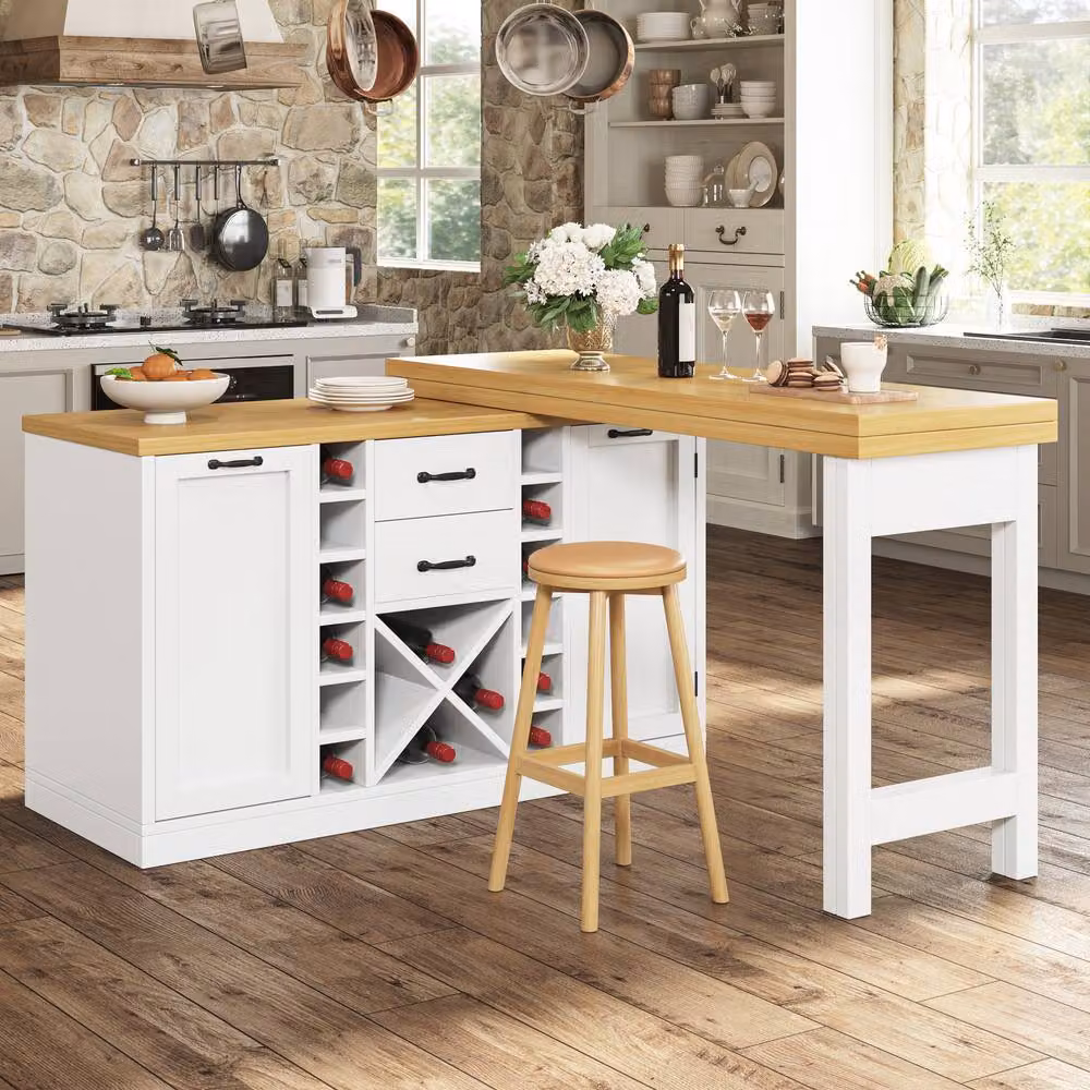 STILVORA Extendable Rectangular Dining Table with Rotating Top and Storage Cabinet, White – 2