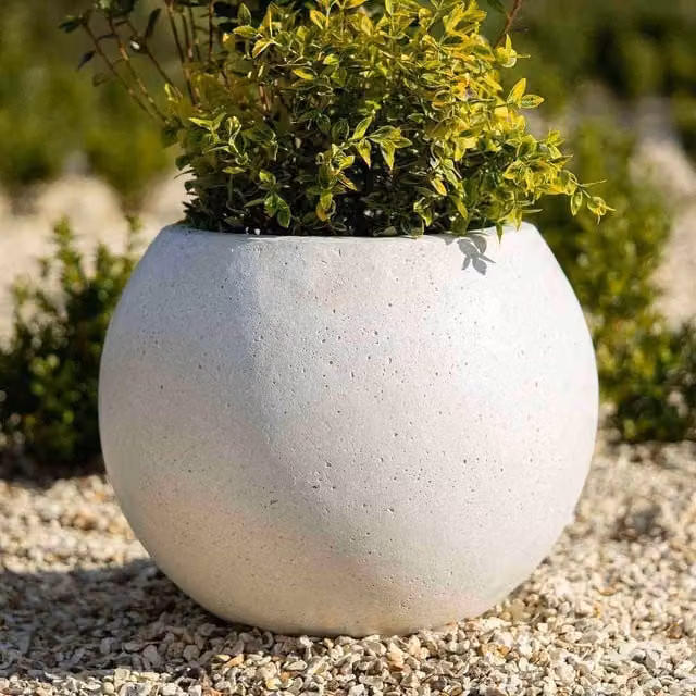 Primrose Round Ceramic Tabletop Planter Tub in White and Brown