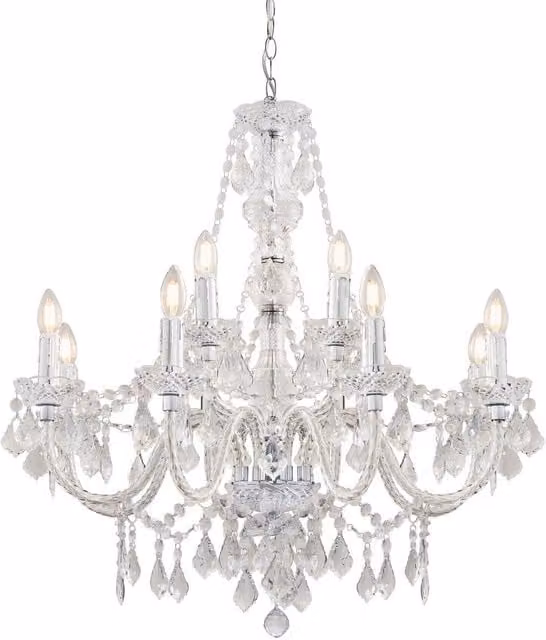 Netlighting Clarence 12 Light Chandelier in Chrome with Grey Faceted Droplets