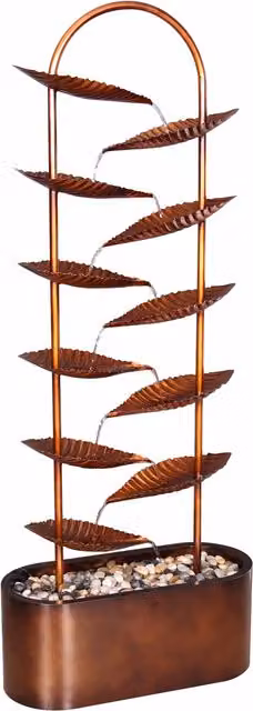 Primrose Monsaraz Tiered Cascading Zinc Leaves Tabletop Water Feature in Brown