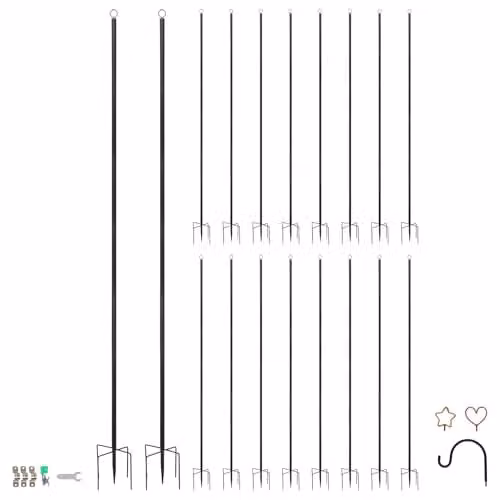 Harbour Housewares Black Metal Heavy-Duty Shepherd's Hook Garden Poles for Bird Feeders, Hanging Baskets and String Lights, Pack of 18 – 1
