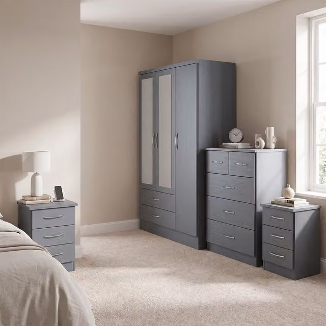 Seconique Nevada 4 Piece Matt Grey Bedroom Furniture Set