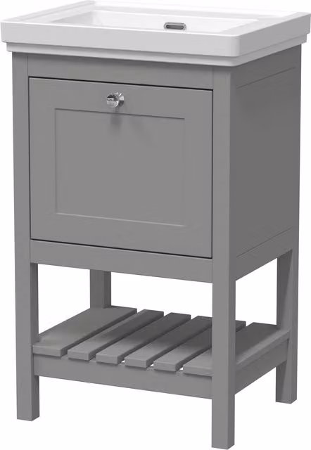 Balterley Bathroom Floor 1 Drawer Vanity and 0 Tap Hole Basin, Cool Grey, W: 53.1 cm