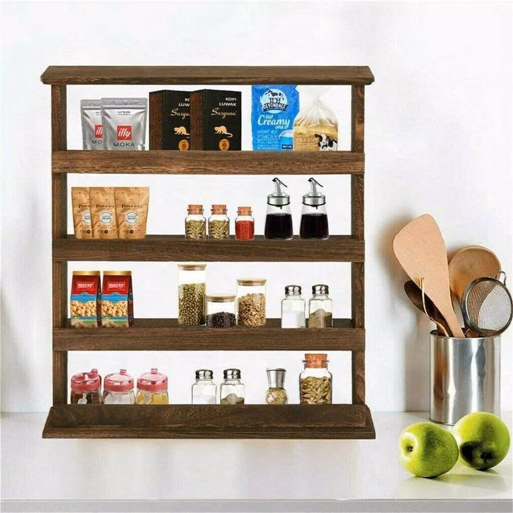 FORGEVIO 4 Tier Vertical Wall Hanging Wood Spice Holder in Brown – 3