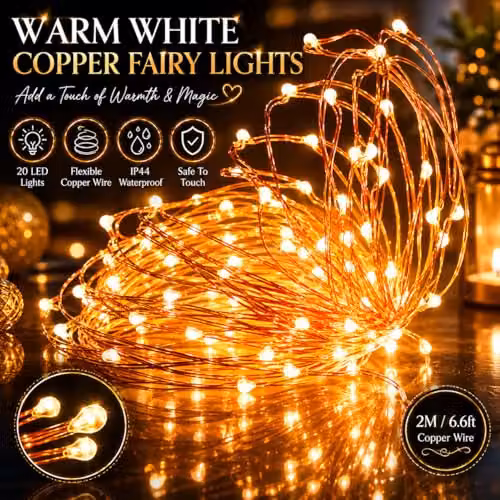 SHATCHI 2 Pack of Warm White LED Fairy String Lights, Copper Wire, Battery Operated, Waterproof IP44, Length: 2 m – 3