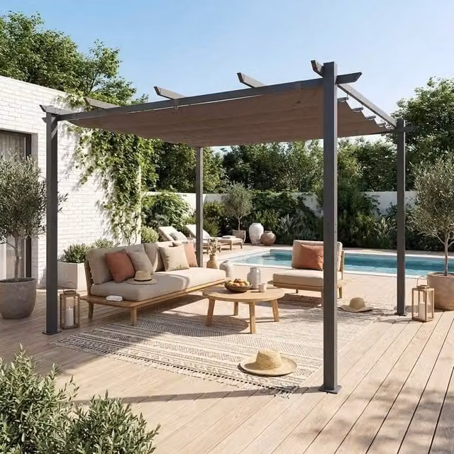 Sweeke Isla Pergola Roof Cover in Grey Polyester, W: 300 cm, D: 298 cm, H: 222 cm – 1