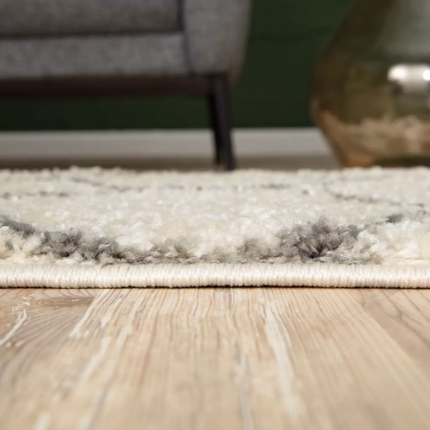 THE RUGS Moroccan Soft High Pile Shaggy Diamond Rug, Off-White, W: 80 cm, L: 300 cm – 2