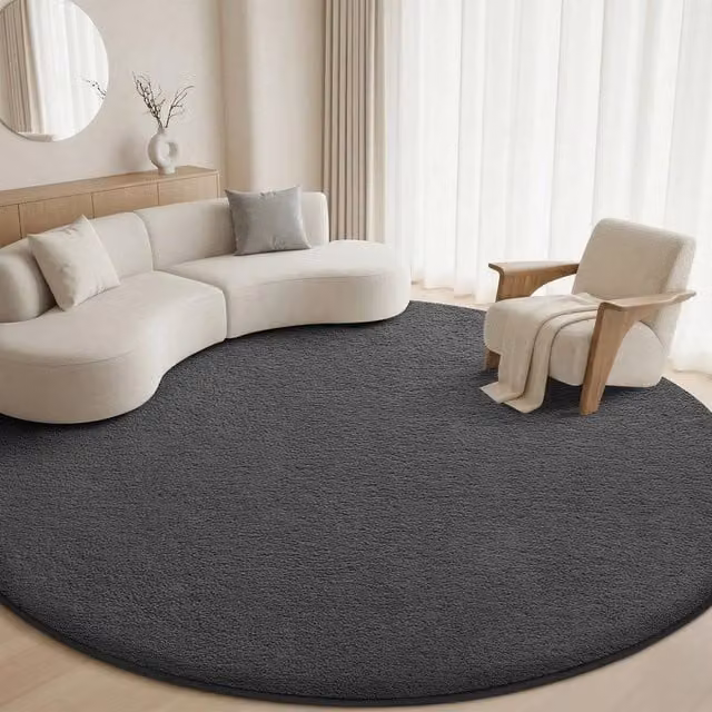SPETLEK Round Fluffy Shaggy Rug in Dark Grey, Diameter: 120 cm – 1