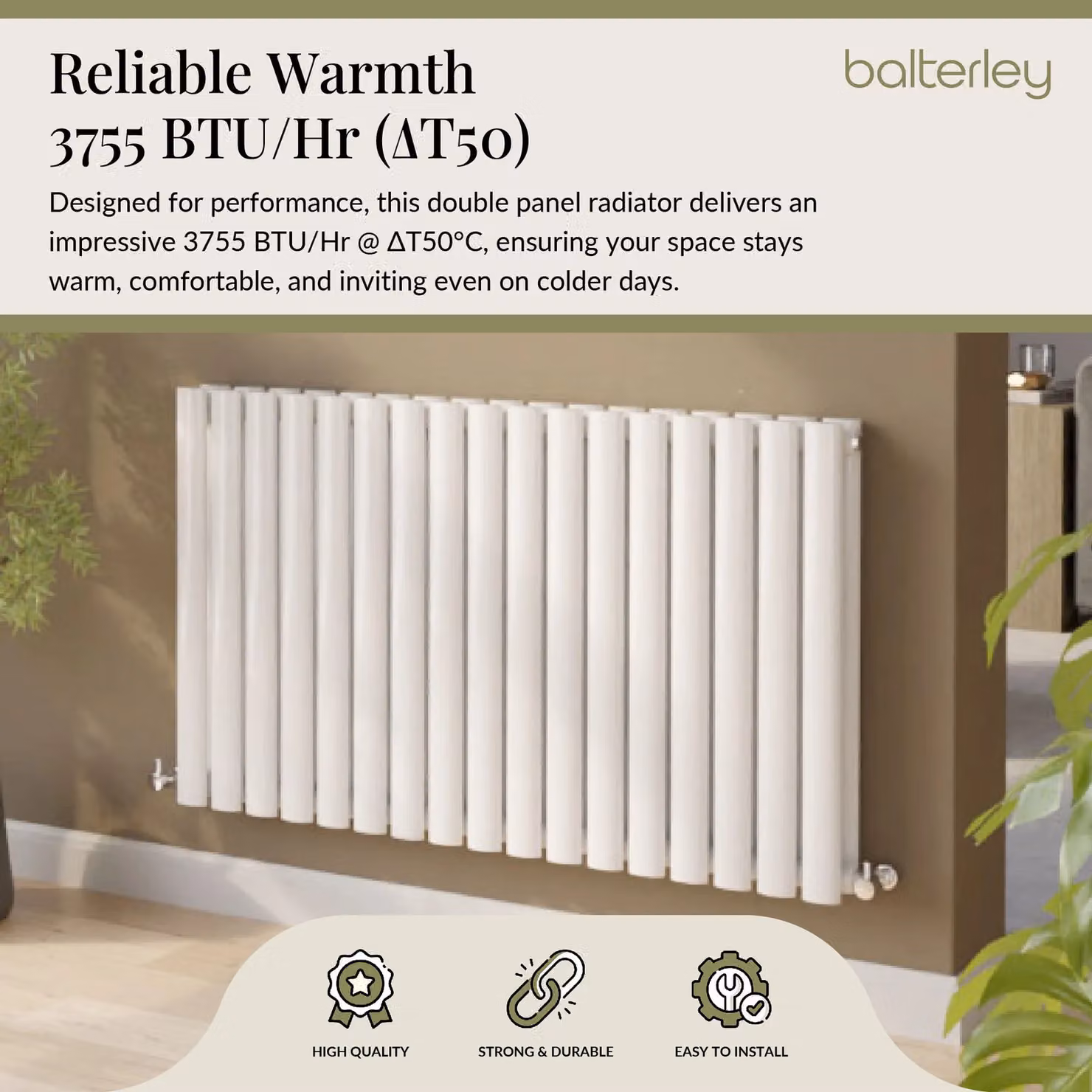 Balterley Embrace Horizontal Double Panel Radiator, Gloss White, W/H: 99.2 x 60 cm – 2