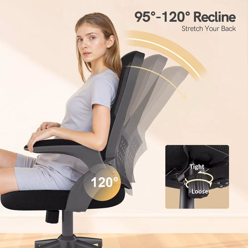 Gartistgo Ergonomic Mesh Office Chair with Flip-Up Arms and Storage Back in Black – 3