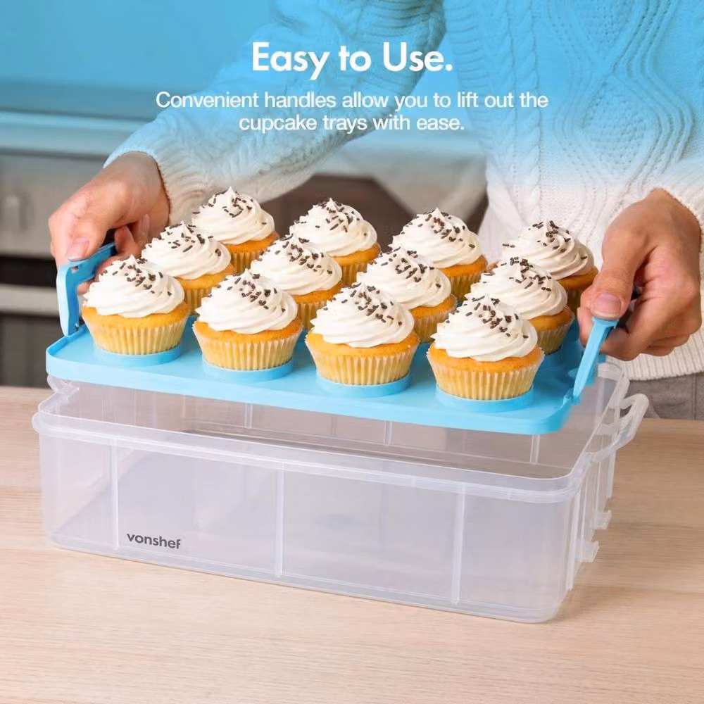 VonShef 3 Tier 36 Cupcake and Muffin Carrier in Blue and Transparent Plastic – 2