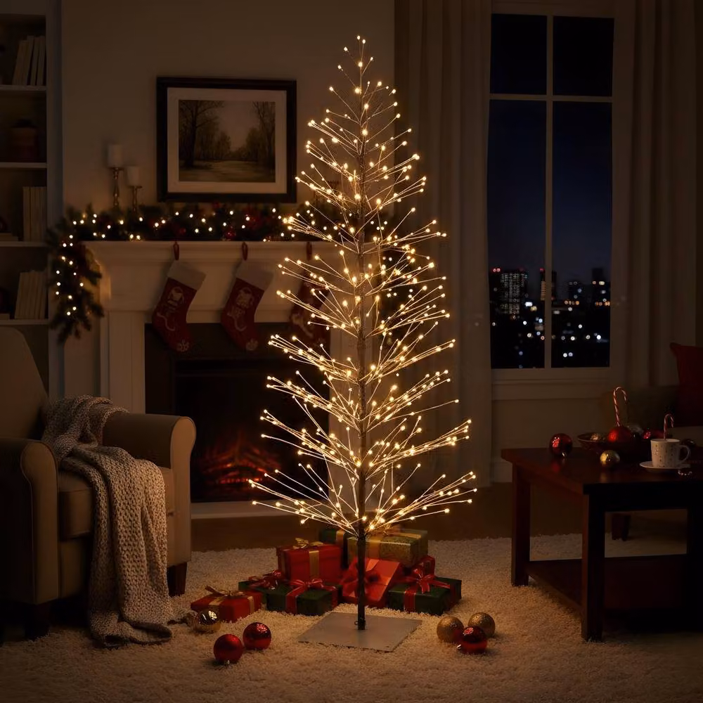 Shatchi 6ft Pre-Lit Snow Flocked Twig Tree with Warm White LEDs in White – 2