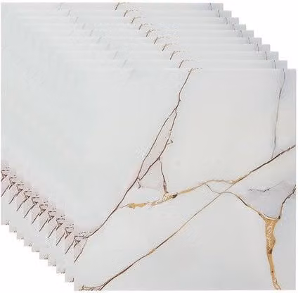 Living and Home 10pcs White Gold and Brown Marble Effect Self-Adhesive Square Wall Stickers, W/H: 40 x 40 cm