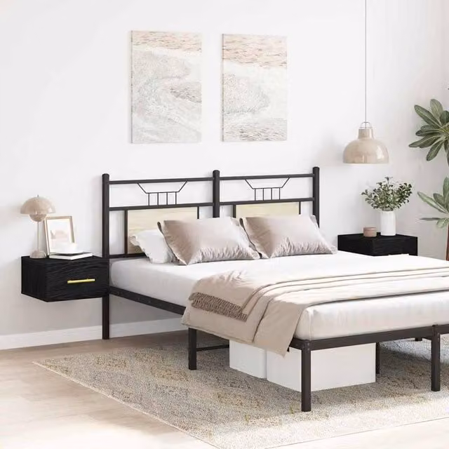 Berkfield Home Set of 2 Wall-Mounted Bedside Cabinets in Black Oak, W/D/H: 35 x 35 x 20 cm