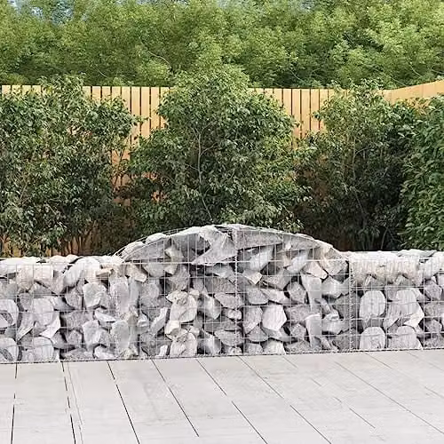 vidaXL Arched Gabion Baskets, 7 Pieces, Silver Galvanised Steel, W: 300 cm, D: 50 cm, H: 60/80 cm – 2