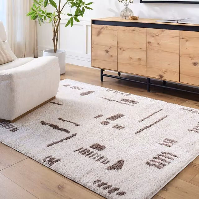 Livabliss Fossay Modern High Pile Abstract Rug in Dark Brown, W/D/H: 140 x 200 cm – 1