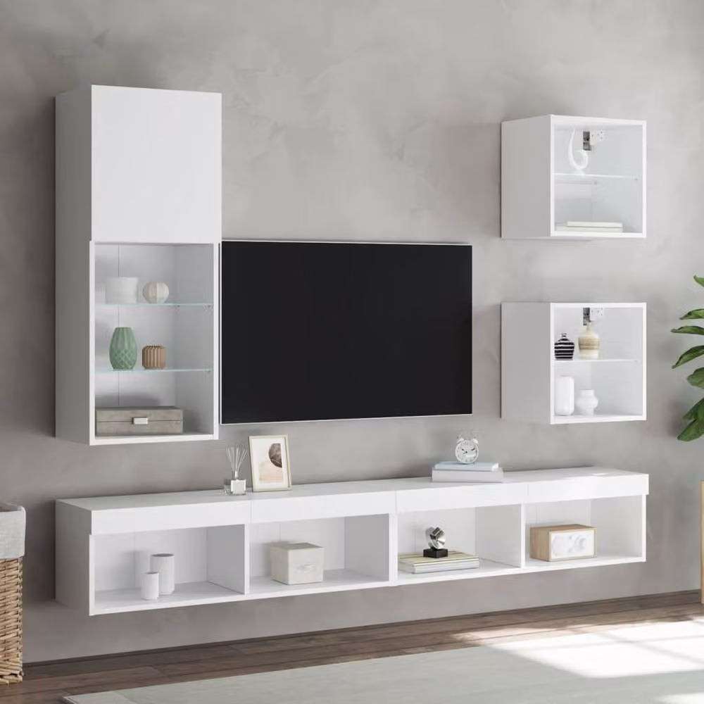 Berkfield Home Modern TV Cabinet with LED Lights in White, W/D/H: 40.5 x 30 x 102 cm – 3