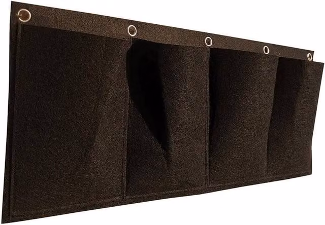 NESTLUNE 4 Pocket Vertical Wall Hanging Planter Grow Bag in Brown – 1