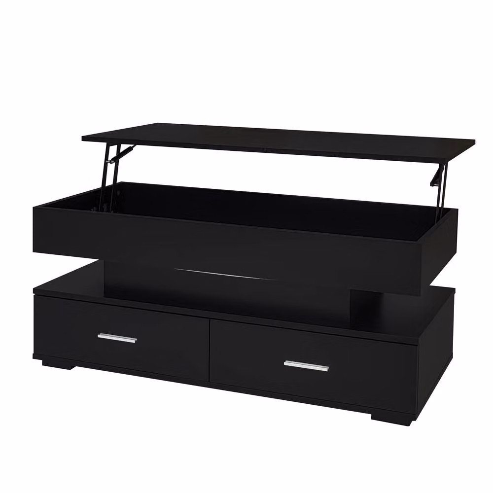 Merax Modern Hydraulic Lift-Top Coffee Table with LED and 2 Drawers in Black – 7