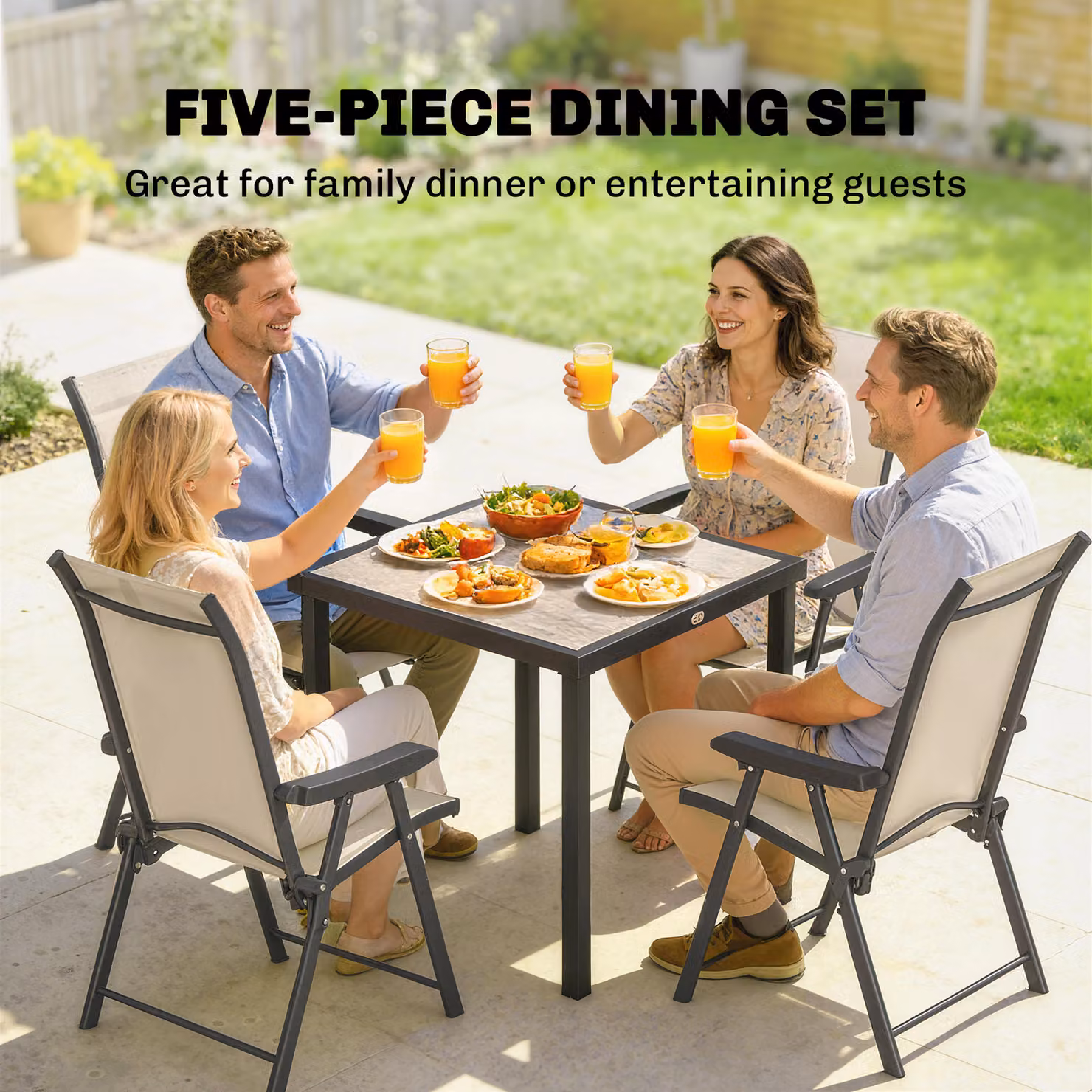 Outsunny 5 Piece Outdoor Dining Set with Square Table and Folding Chairs in Brown and Beige – 4