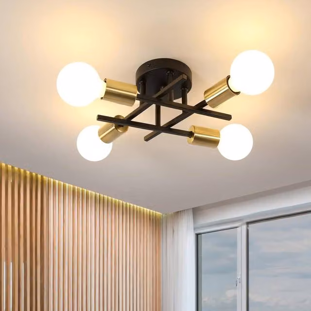 Goeco Industrial E27 Metal Ceiling Light in Black and Gold/Brass – 1