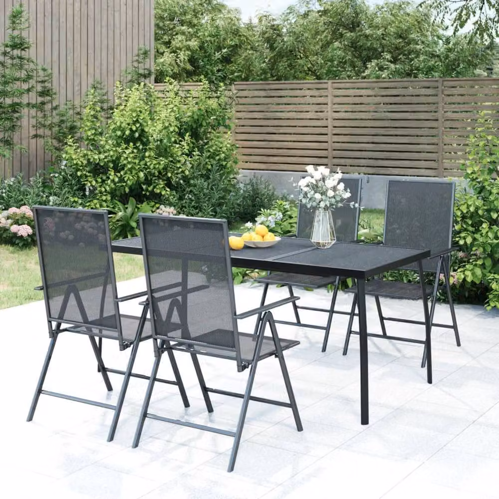 Berkfield Home 5 Piece Anthracite and Black Powder Coated Steel Garden Dining Set – 2