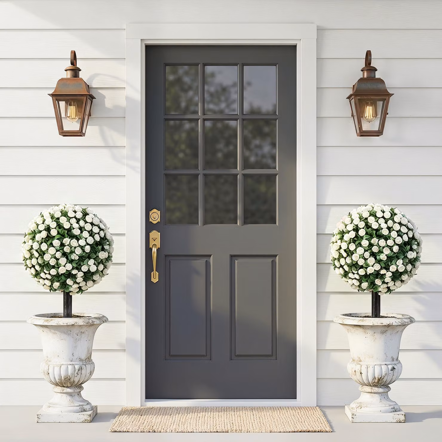 HOMCOM 2-Pack White Artificial Rose Topiary UV Resistant Round Floral Plants, Height: 55 cm – 2