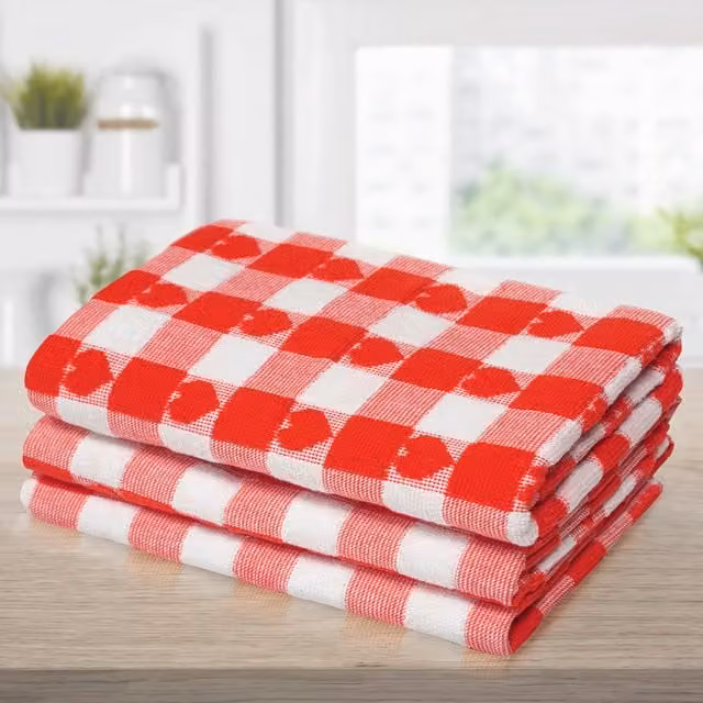 Kitchen Trends Red Striped Cotton Tea Towels, Pack of 3