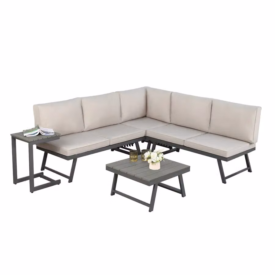 Home Garden Direct Monaco Lounge Corner Sofa Set in Grey with Outdoor Coffee Table and Sunbed Function – 3