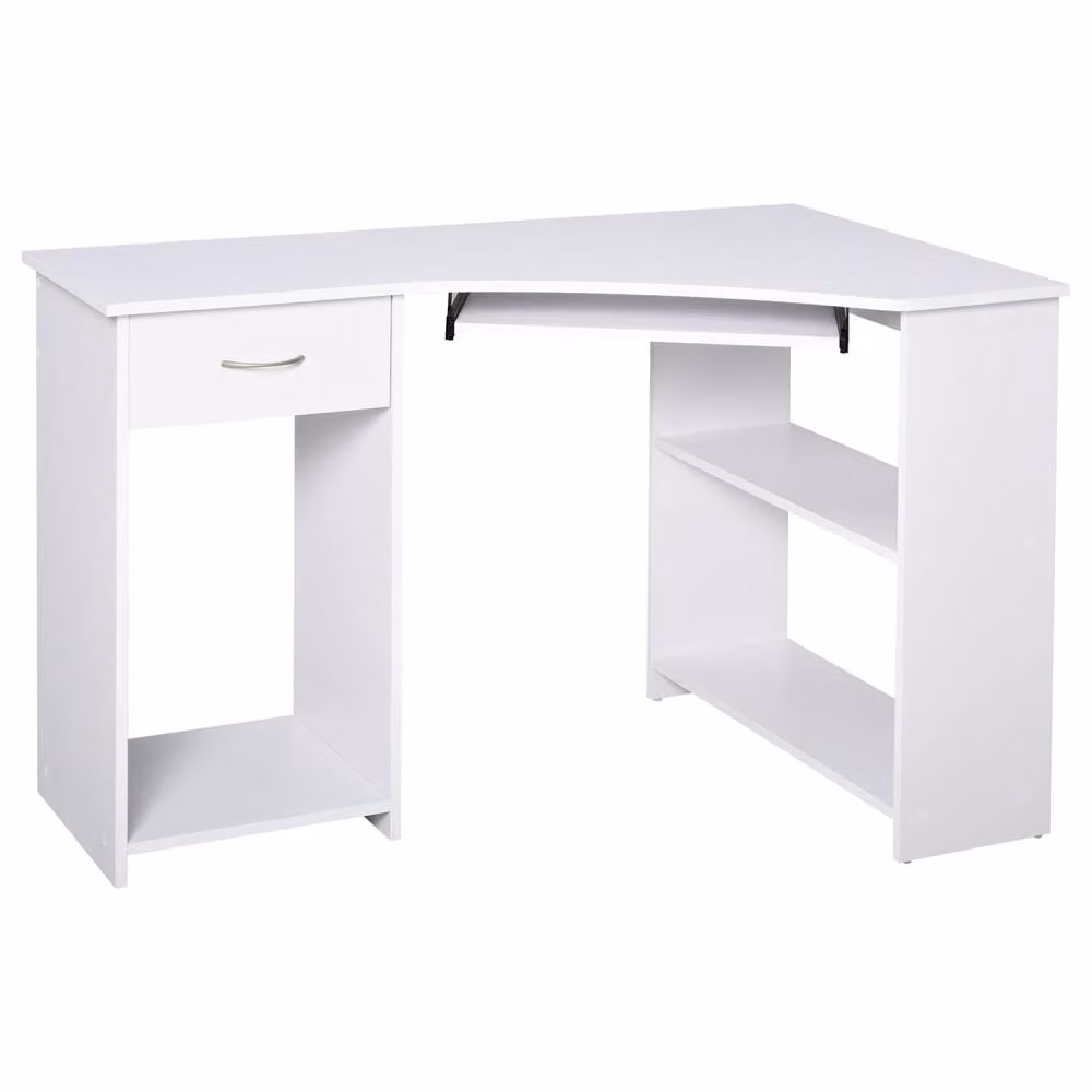 Wyld Haus Bavise White L Shaped Corner Desk with Keyboard Tray and Storage, W: 120 cm – 2