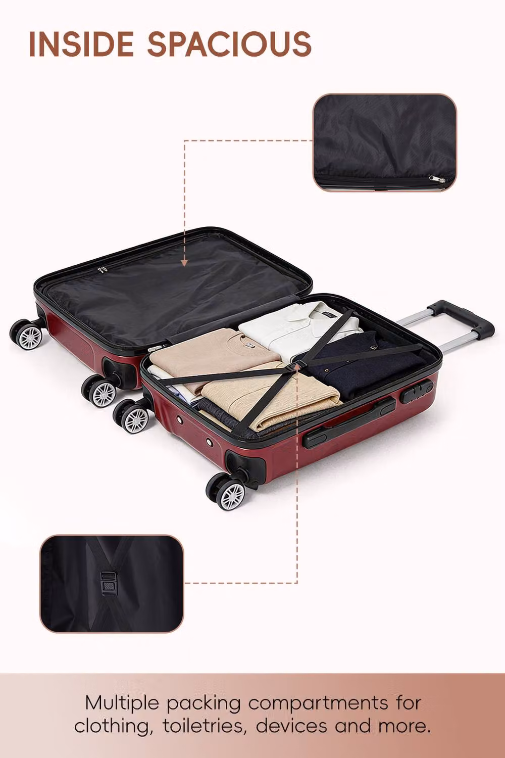 SHEONLY 2-Piece Hard Shell Travel Suitcase Luggage Set in Red – 5