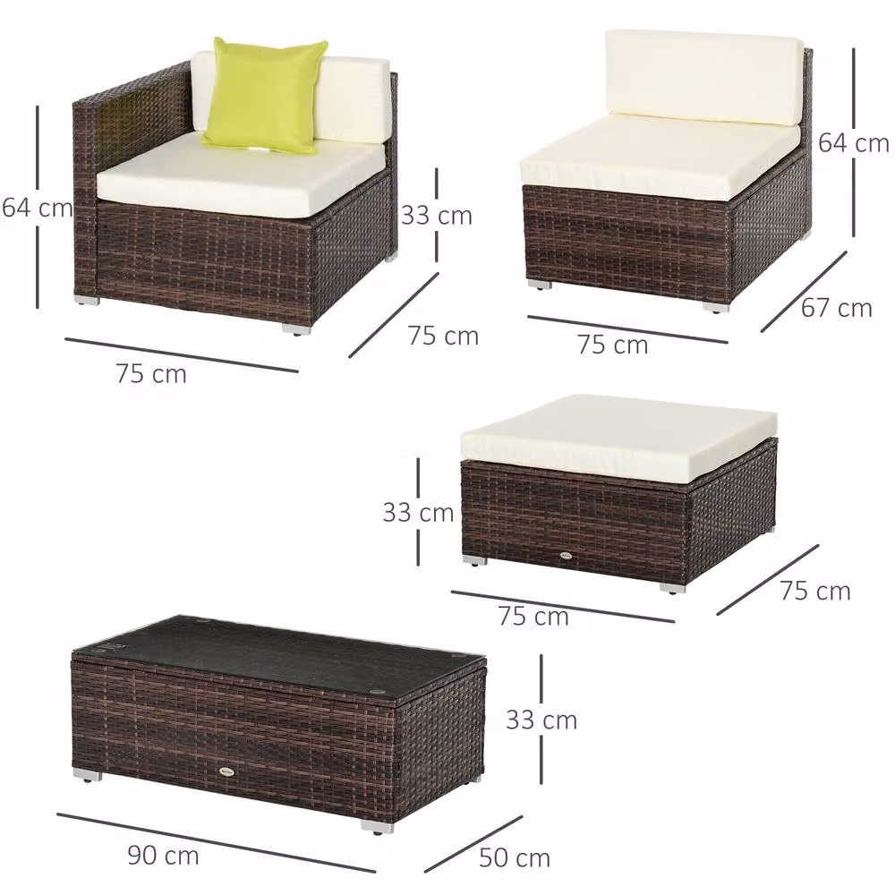 STILVORA 4-Seater Modular Sofa in Beige with Rattan and Metal Design – 3