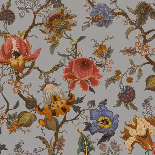 House of Hackney Artemis Botanical Floral Wallpaper in Grey and Blue