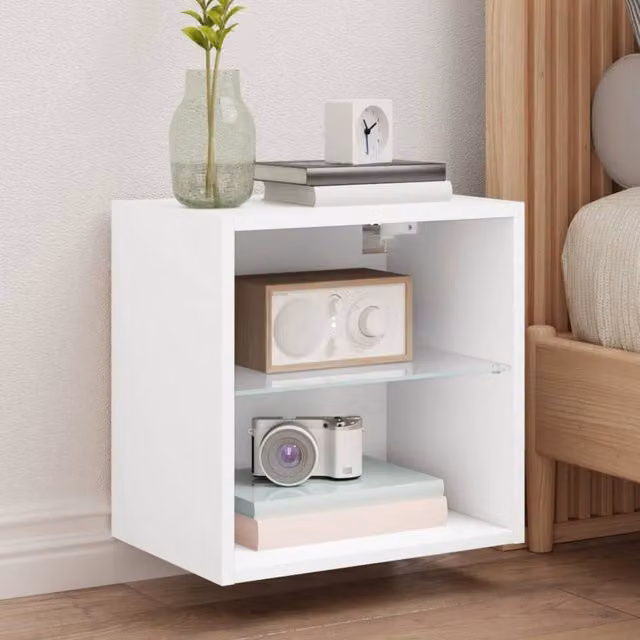 Berkfield Home Modern Wall-mounted White Bedside Cabinet with Integrated LED Lighting