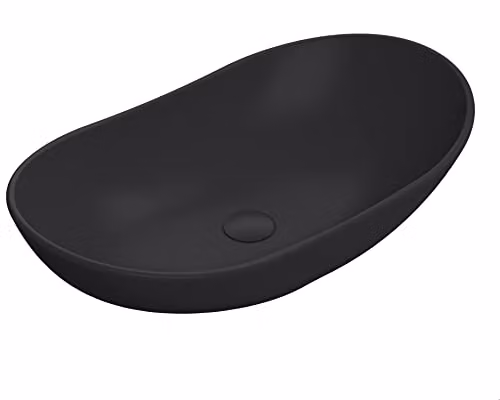 nuie NBV459 Luxe Oval Ceramic Countertop Vessel Basin in Matt Black, W/D/H: 61.5 x 36.0 x 15.5 cm
