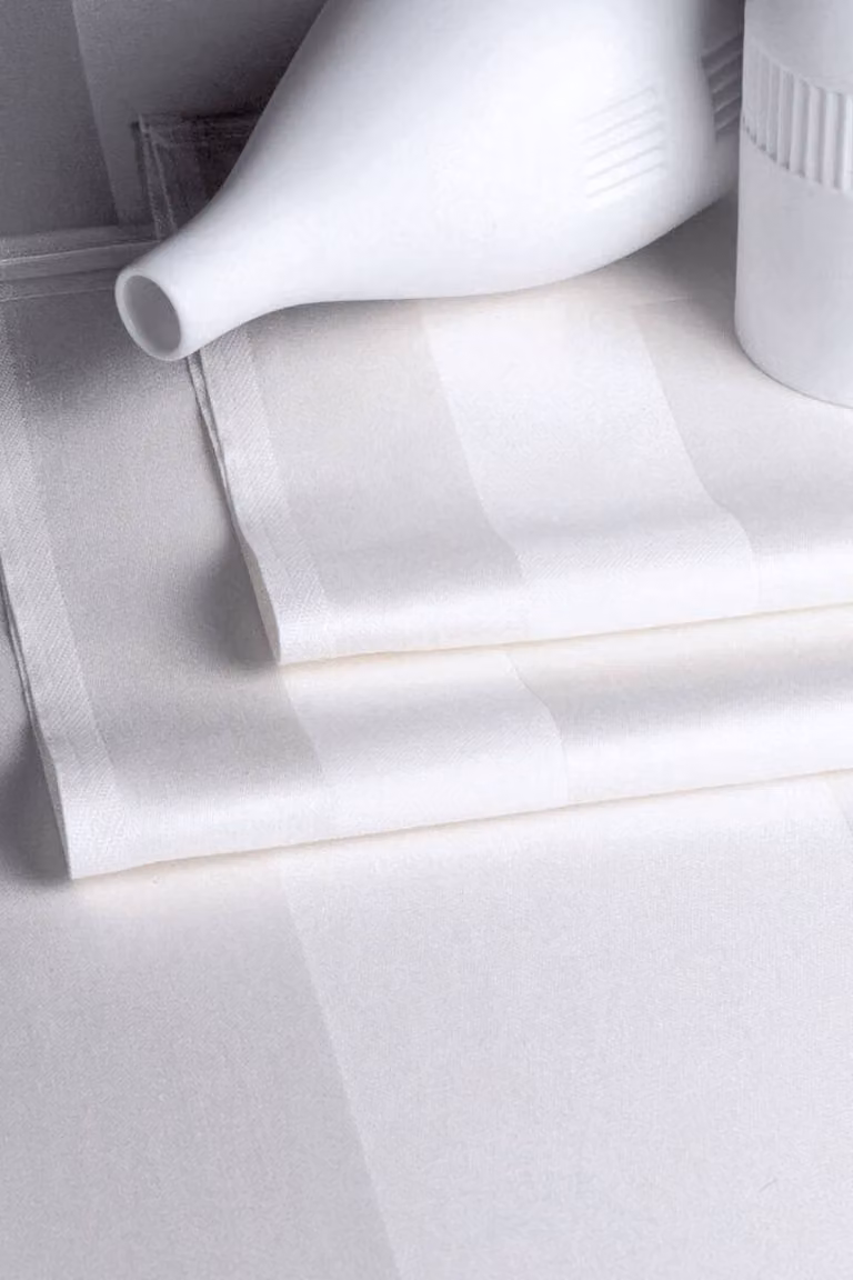 Vision White Striped Polyester Satin Tablecloth, W x D: 114 x 114 cm