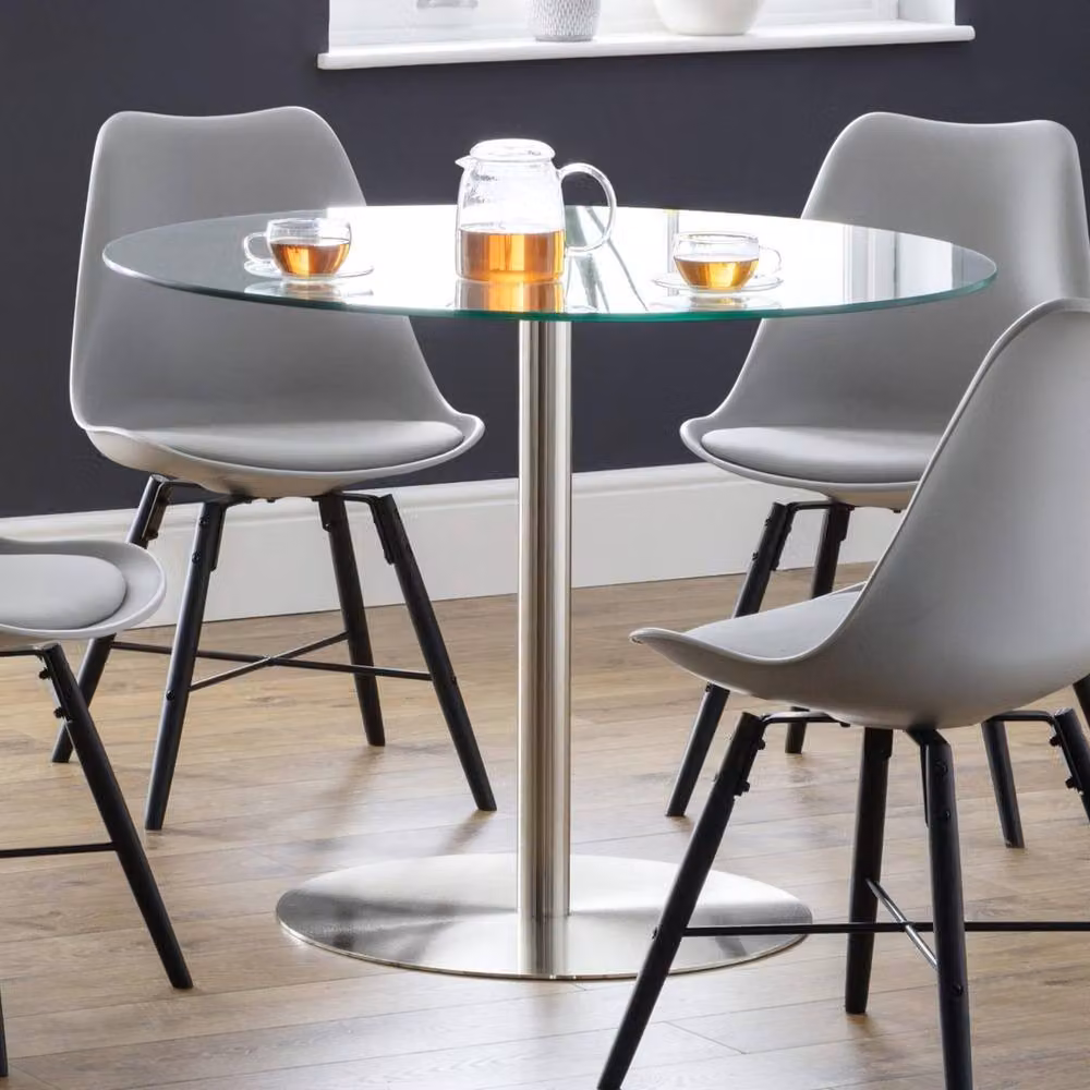 Cheshire Milano Round Glass Dining Table with Brushed Steel Pedestal, Diameter: 100 cm – 2