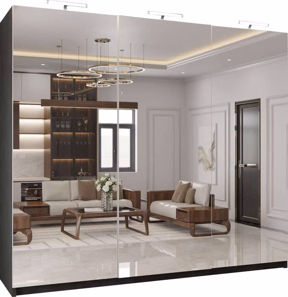 MN Furniture Black Sliding Door Wardrobe with Full Mirror and Integrated LED Lighting, Width: 250 cm – 2