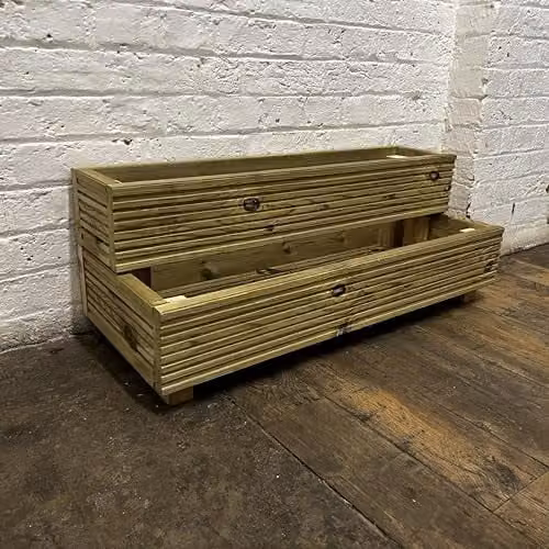 Planter Potters 2-Tier Brown Wooden Raised Bed Planter for Ornamental, Herb and Vegetable Gardens W/D/H: 88.0 x 35.0 x 33.0 cm – 3