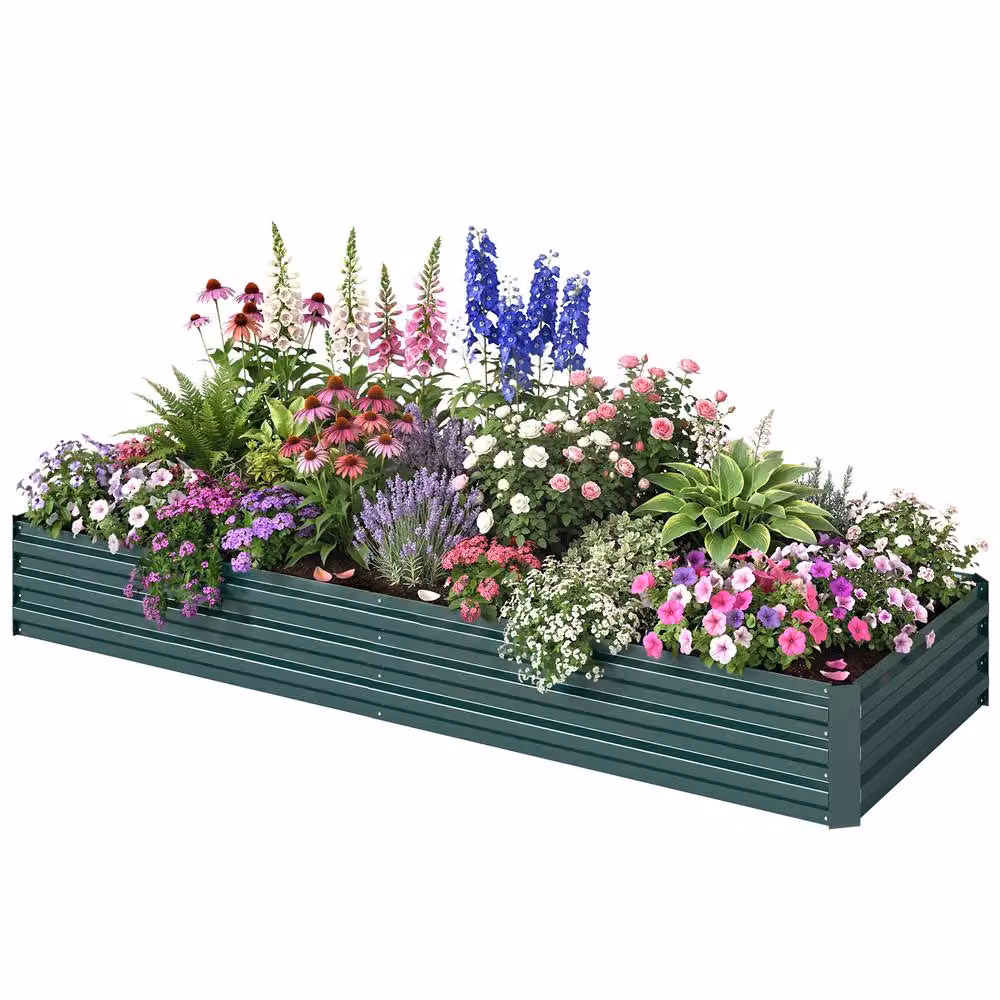 STILVORA Green Galvanised Steel Raised Garden Bed for Ornamental or Herb Gardens W/D/H: 120 x 88 x 30 cm – 4