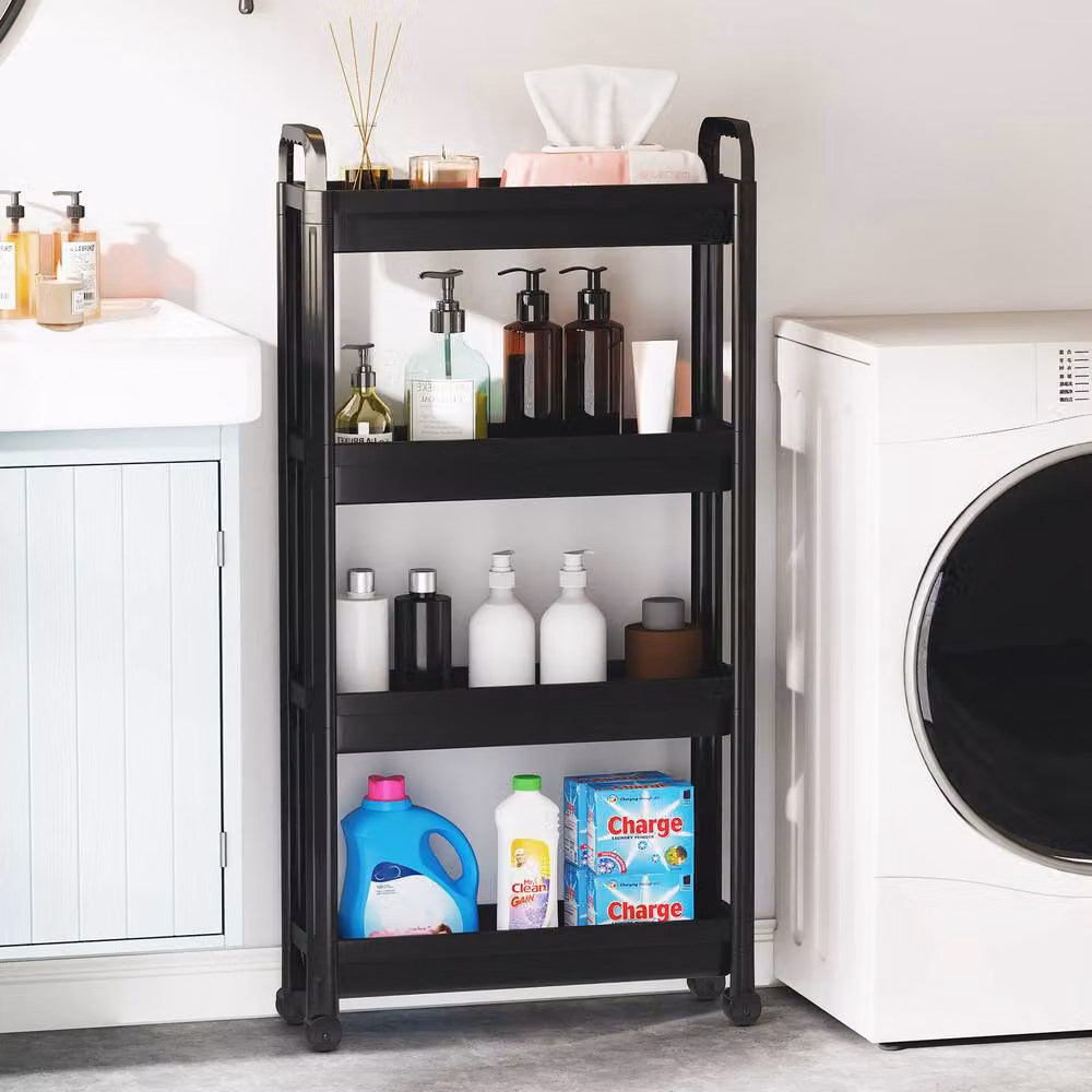 Costway 4-Tier Rolling Storage Cart Black Narrow Bathroom and Kitchen Organiser Unit – 7