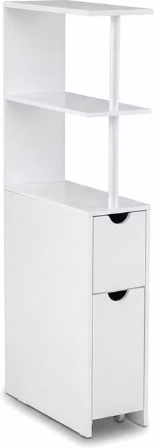 Gymax Modern Slim Freestanding Cabinet in White with Open Shelves and Drawers – 1