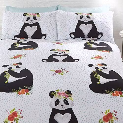 Rapport Home Panda Polycotton Duvet Cover and Pillowcase Set in White and Blue, King Size, W/H: 220 x 230 cm, Pillowcase: 50 x 75 cm – 2