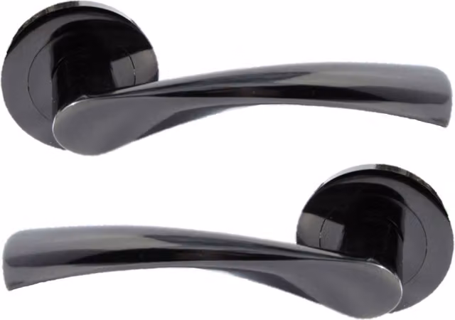 Betley Butterfly Astrid Door Handles Latch Twist Lever on Rose in Black Nickel and Black
