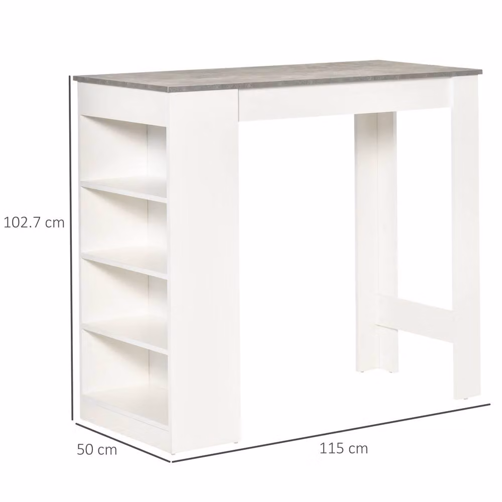 STILVORA Modern Grey Bar Table with Storage Shelves and Glass Top, H 115.0 cm x W 102.7 cm – 2
