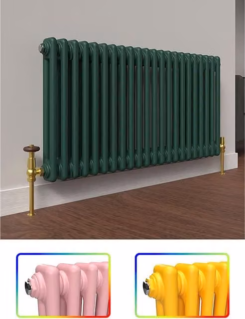 Lux Heat Horizontal 2 Column Steel Radiator in Green, W: 101.0 cm, H: 50.0 cm
